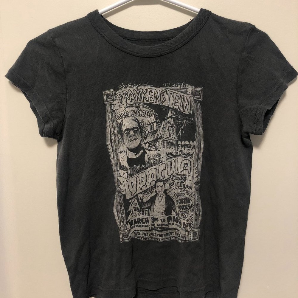 Brandy Melville Grey Dracula/Frankenstein Shirt